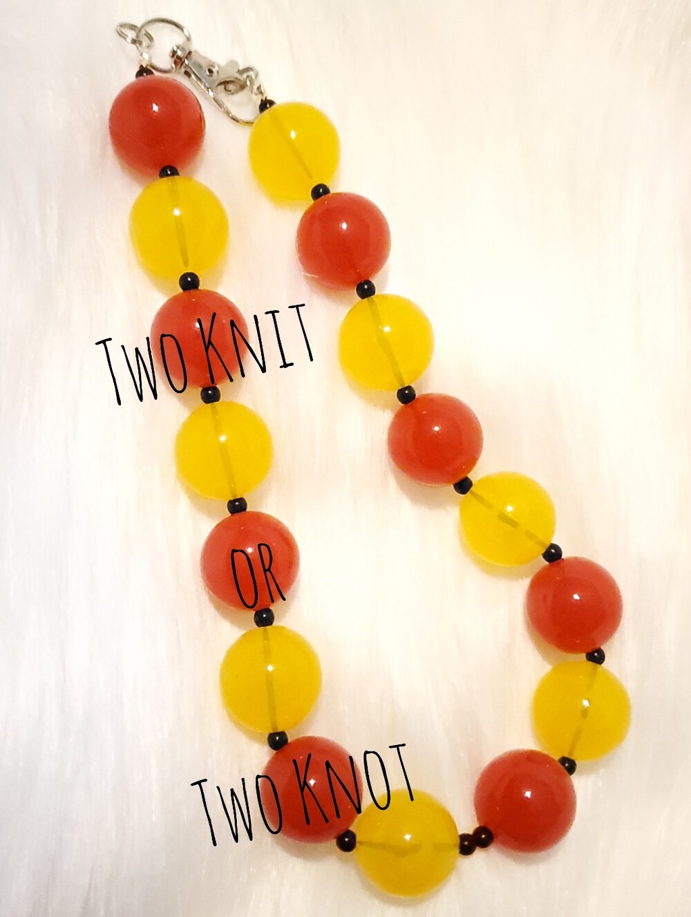Chunky Yellow And Red Bubblegum Bead Necklace Candy Stripe Translucent Clasping